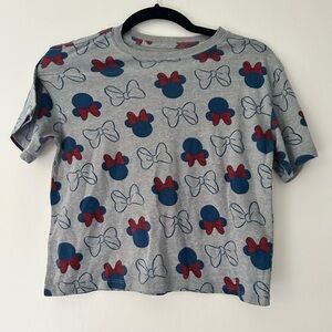 Disney Minnie Mouse & bows head waist length shirt gray blue red size XS